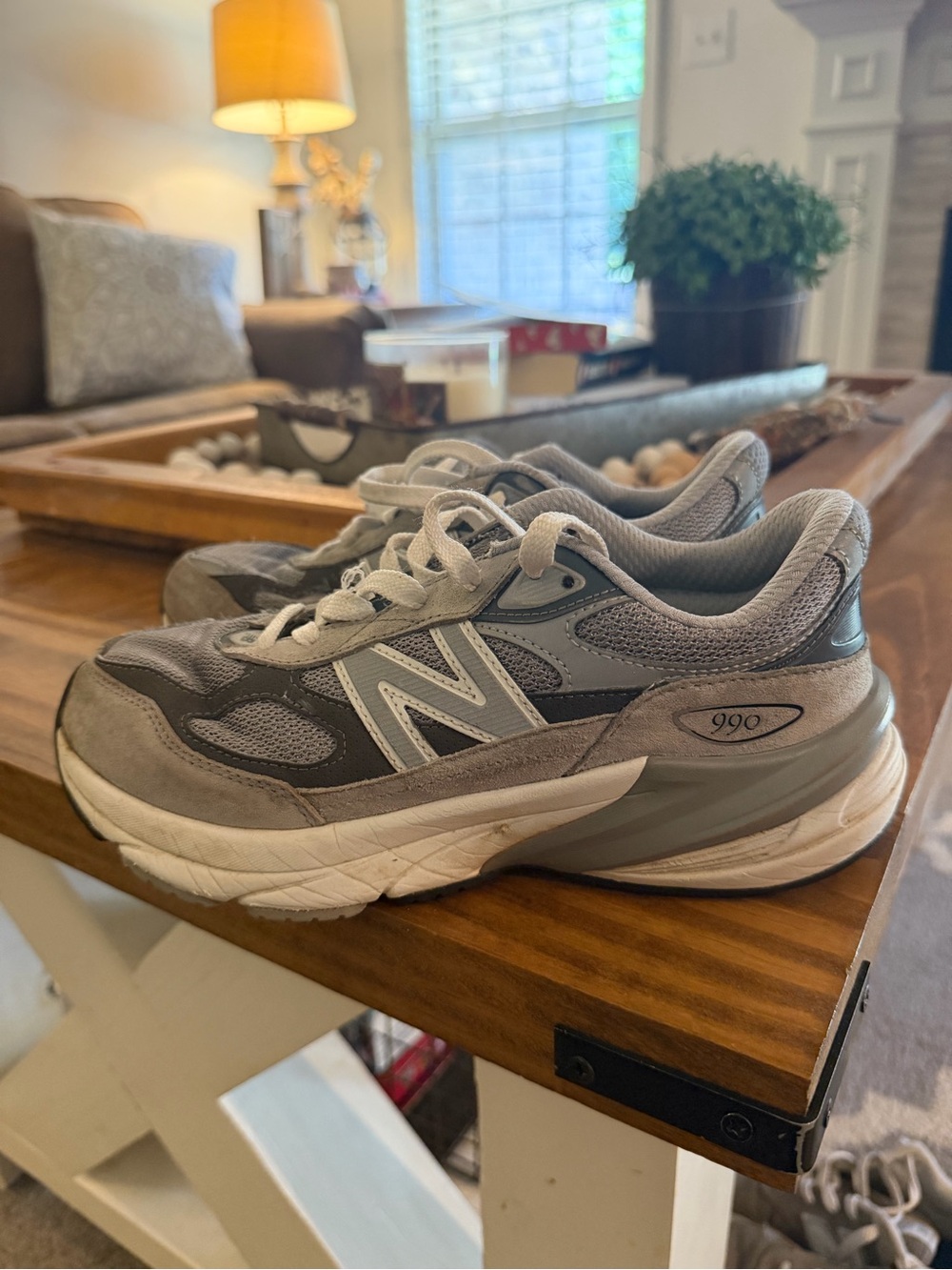 Big Kids New Balance Grey and White 990 Mesh Sneakers